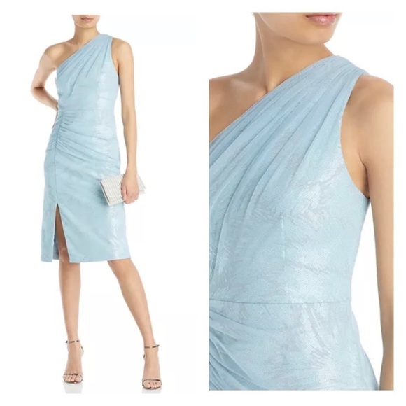 NWT Aidan Mattox Ice Blue One Shoulder Sequin Mesh Cocktail Dress Size 4 - Picture 6 of 15